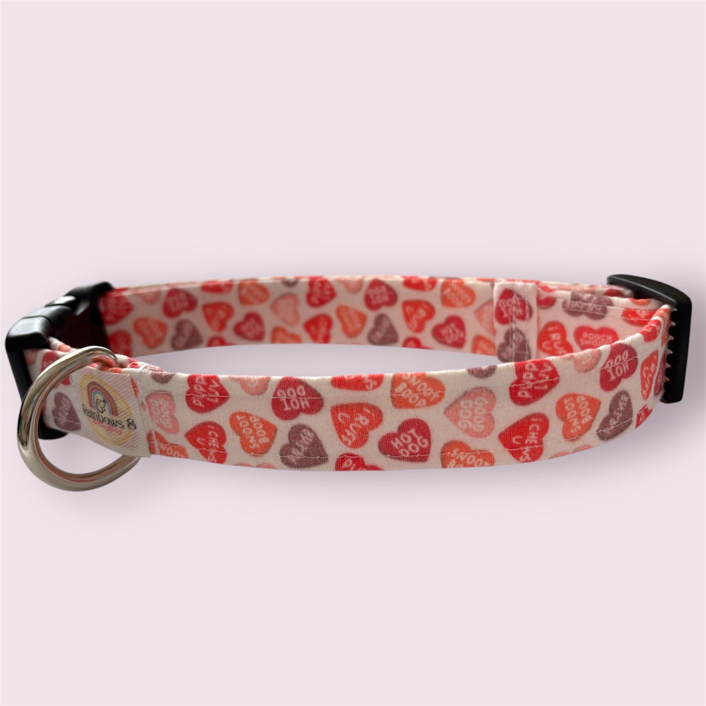 Conversation Hearts Handmade Dog Collar | Adjustable Fit