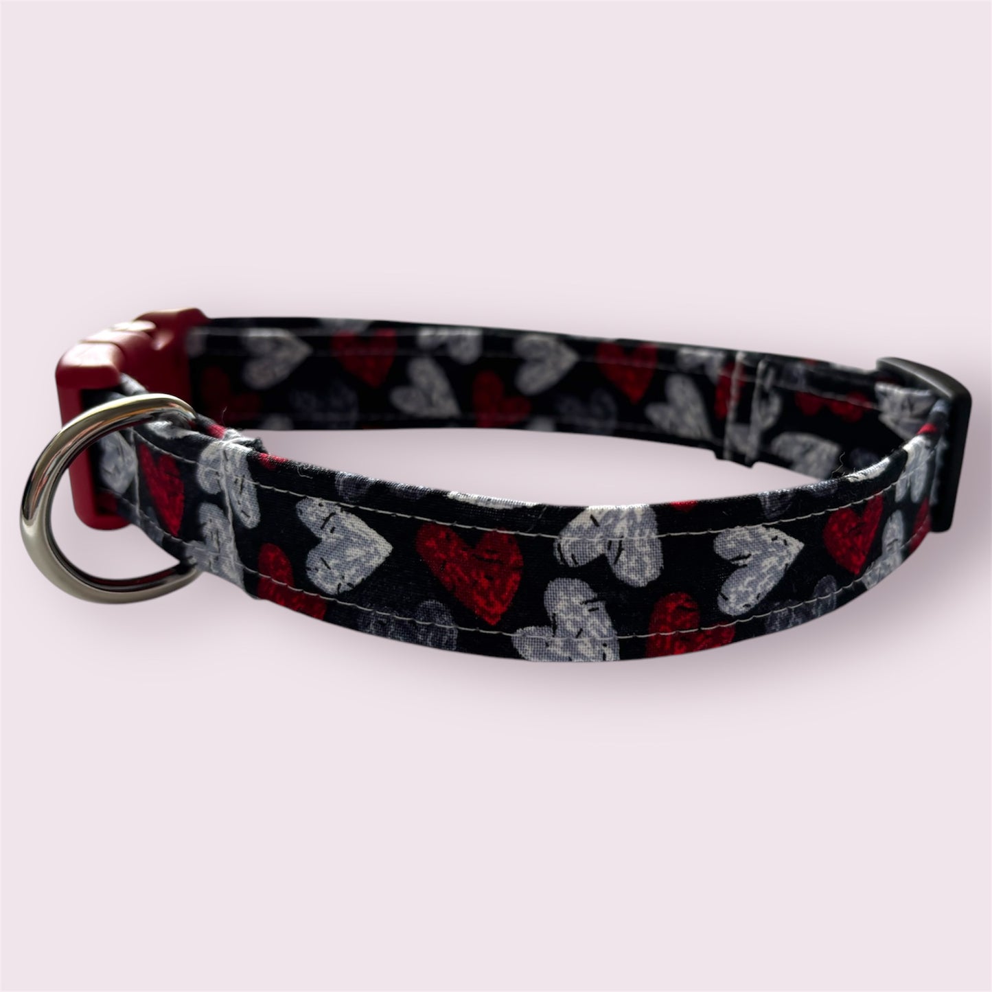 Handmade Dog Collar | Black Heart | Adjustable Buckle