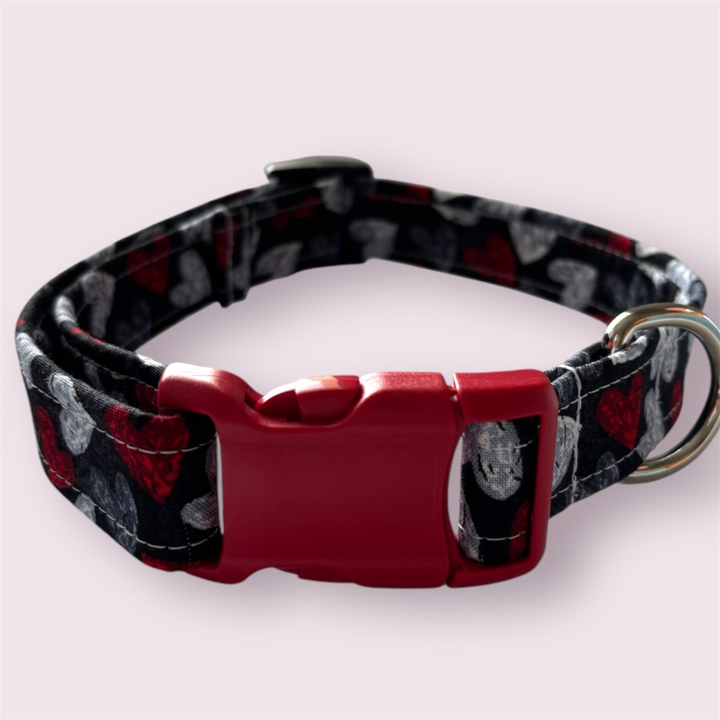 Handmade Dog Collar | Black Heart | Adjustable Buckle