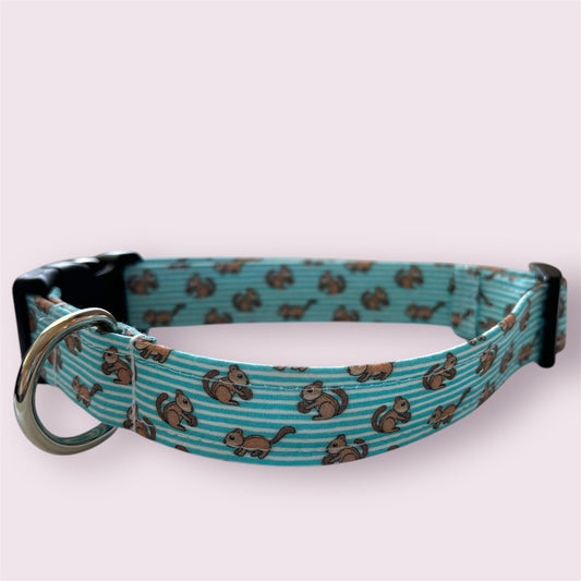 Handmade Dog Collar- Chipmunk Blue