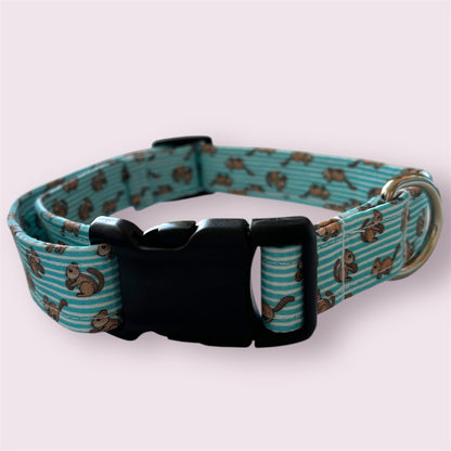 Handmade Dog Collar- Chipmunk Blue