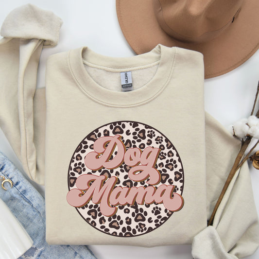 Crewneck Sweatshirt-Dog Mama Leopard