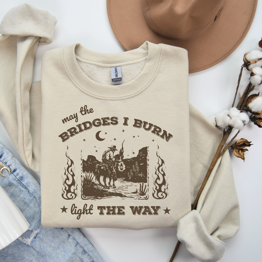 Crew Neck Sweatshirt-burned bridges-ONLY GRAY SHIRT AVAILABLE